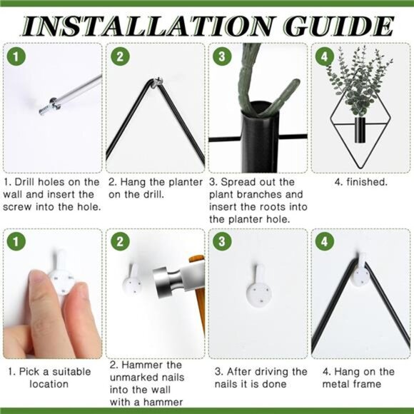 Hanging Wall Planters with Artificial Plants Indoor Metal Geometric Home Decor S - Picture 3 of 7